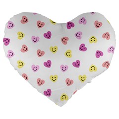 Cute Colorful Smiling Hearts Pattern Large 19  Premium Heart Shape Cushions by SpinnyChairDesigns