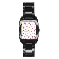 Cute Colorful Smiling Hearts Pattern Stainless Steel Barrel Watch by SpinnyChairDesigns