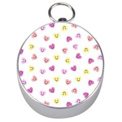 Cute Colorful Smiling Hearts Pattern Silver Compasses by SpinnyChairDesigns