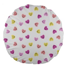 Cute Colorful Smiling Hearts Pattern Large 18  Premium Flano Round Cushions by SpinnyChairDesigns