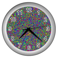 Abstract Rainbow Marble Camouflage Wall Clock (silver) by SpinnyChairDesigns