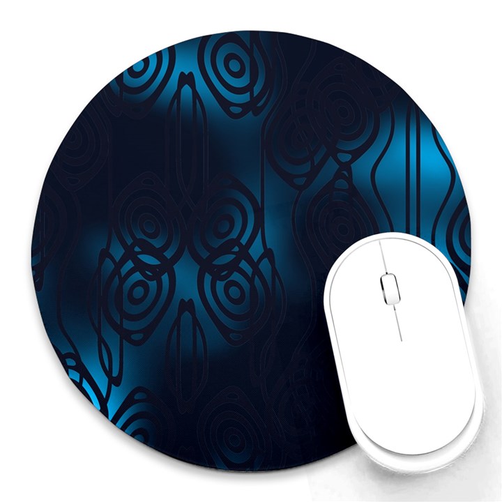 Dark Prussian Blue Abstract Pattern Round Mousepads