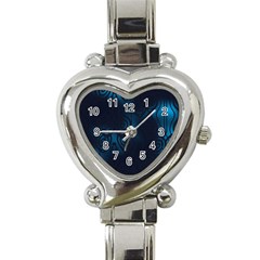 Dark Prussian Blue Abstract Pattern Heart Italian Charm Watch by SpinnyChairDesigns