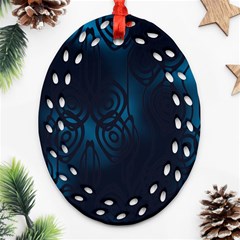 Dark Prussian Blue Abstract Pattern Oval Filigree Ornament (two Sides) by SpinnyChairDesigns