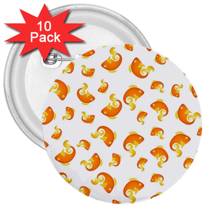 Orange Goldfish Pattern 3  Buttons (10 pack) 