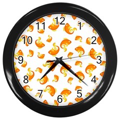 Orange Goldfish Pattern Wall Clock (black) by SpinnyChairDesigns