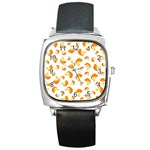 Orange Goldfish Pattern Square Metal Watch Front