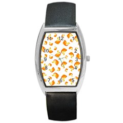 Orange Goldfish Pattern Barrel Style Metal Watch by SpinnyChairDesigns