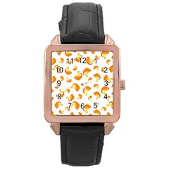 Orange Goldfish Pattern Rose Gold Leather Watch  by SpinnyChairDesigns