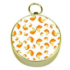 Orange Goldfish Pattern Gold Compasses by SpinnyChairDesigns