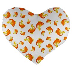 Orange Goldfish Pattern Large 19  Premium Flano Heart Shape Cushions by SpinnyChairDesigns