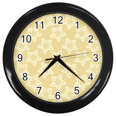 Gold Stars Pattern Wall Clock (black) by SpinnyChairDesigns