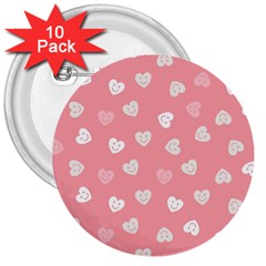 Cute Pink And White Hearts 3  Buttons (10 Pack)  by SpinnyChairDesigns