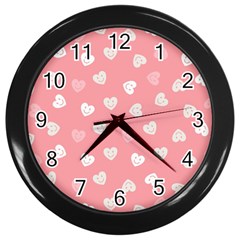 Cute Pink And White Hearts Wall Clock (black) by SpinnyChairDesigns