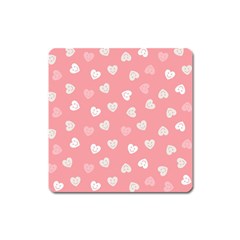 Cute Pink And White Hearts Square Magnet by SpinnyChairDesigns