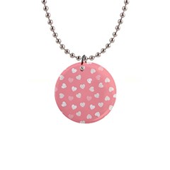 Cute Pink And White Hearts 1  Button Necklace by SpinnyChairDesigns