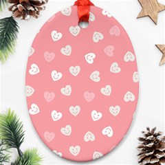 Cute Pink And White Hearts Oval Ornament (two Sides) by SpinnyChairDesigns