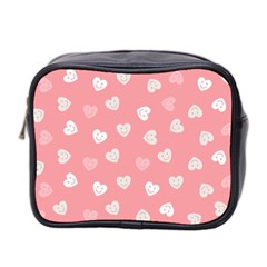 Cute Pink And White Hearts Mini Toiletries Bag (two Sides) by SpinnyChairDesigns