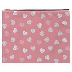 Cute Pink And White Hearts Cosmetic Bag (xxxl) by SpinnyChairDesigns