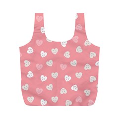 Cute Pink And White Hearts Full Print Recycle Bag (m) by SpinnyChairDesigns