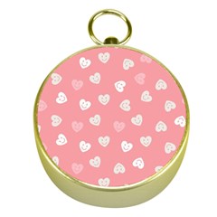 Cute Pink And White Hearts Gold Compasses by SpinnyChairDesigns