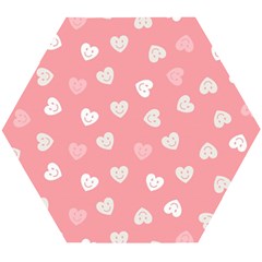 Cute Pink And White Hearts Wooden Puzzle Hexagon by SpinnyChairDesigns