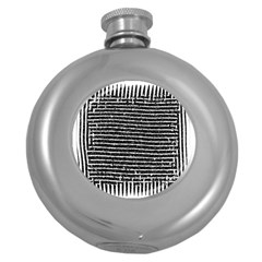 Black And White Abstract Grunge Stripes Round Hip Flask (5 Oz) by SpinnyChairDesigns