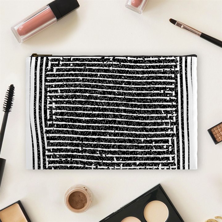 Black and White Abstract Grunge Stripes Cosmetic Bag (Large)