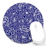 Blue White Paisley Intricate Swirls Round Mousepads Front