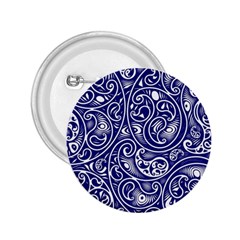 Blue White Paisley Intricate Swirls 2 25  Buttons by SpinnyChairDesigns