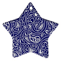 Blue White Paisley Intricate Swirls Ornament (star) by SpinnyChairDesigns