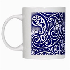 Blue White Paisley Intricate Swirls White Mugs by SpinnyChairDesigns