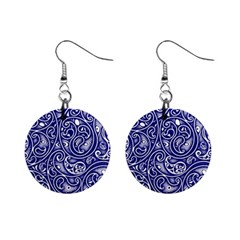 Blue White Paisley Intricate Swirls Mini Button Earrings by SpinnyChairDesigns