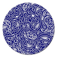 Blue White Paisley Intricate Swirls Magnet 5  (round) by SpinnyChairDesigns