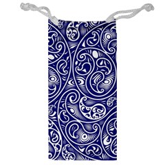 Blue White Paisley Intricate Swirls Jewelry Bag by SpinnyChairDesigns