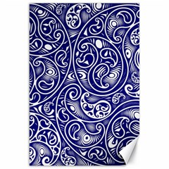 Blue White Paisley Intricate Swirls Canvas 20  X 30  by SpinnyChairDesigns