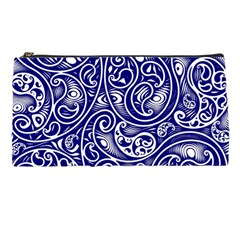 Blue White Paisley Intricate Swirls Pencil Case by SpinnyChairDesigns