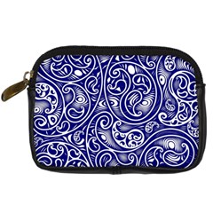 Blue White Paisley Intricate Swirls Digital Camera Leather Case by SpinnyChairDesigns