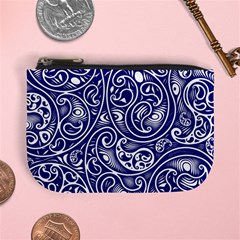 Blue White Paisley Intricate Swirls Mini Coin Purse by SpinnyChairDesigns