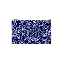 Blue White Paisley Intricate Swirls Cosmetic Bag (small) by SpinnyChairDesigns