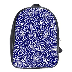 Blue White Paisley Intricate Swirls School Bag (large) by SpinnyChairDesigns