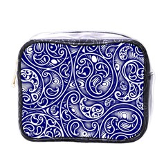 Blue White Paisley Intricate Swirls Mini Toiletries Bag (one Side) by SpinnyChairDesigns