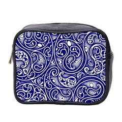 Blue White Paisley Intricate Swirls Mini Toiletries Bag (two Sides) by SpinnyChairDesigns