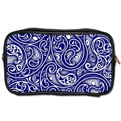 Blue White Paisley Intricate Swirls Toiletries Bag (one Side) by SpinnyChairDesigns