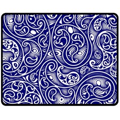 Blue White Paisley Intricate Swirls Fleece Blanket (medium)  by SpinnyChairDesigns