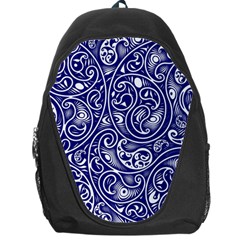 Blue White Paisley Intricate Swirls Backpack Bag by SpinnyChairDesigns