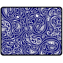 Blue White Paisley Intricate Swirls Double Sided Fleece Blanket (medium)  by SpinnyChairDesigns