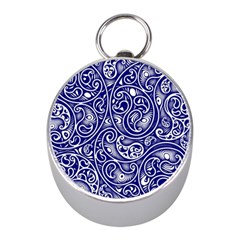 Blue White Paisley Intricate Swirls Mini Silver Compasses by SpinnyChairDesigns