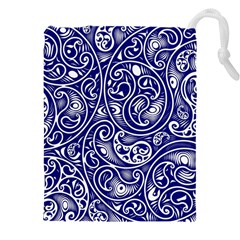 Blue White Paisley Intricate Swirls Drawstring Pouch (4xl) by SpinnyChairDesigns