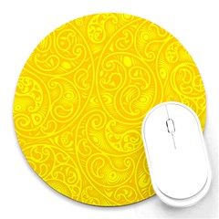 Bright Yellow Gold Paisley Pattern Round Mousepads by SpinnyChairDesigns